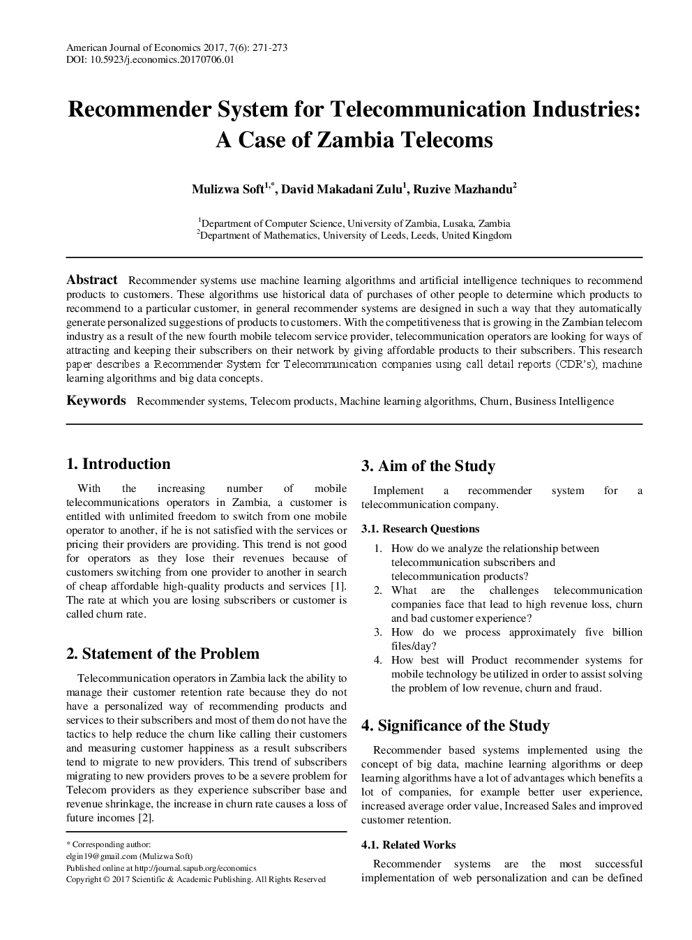 Recommender System For Telecommunication Industries A Case Of Zambia Telecoms - Page 2