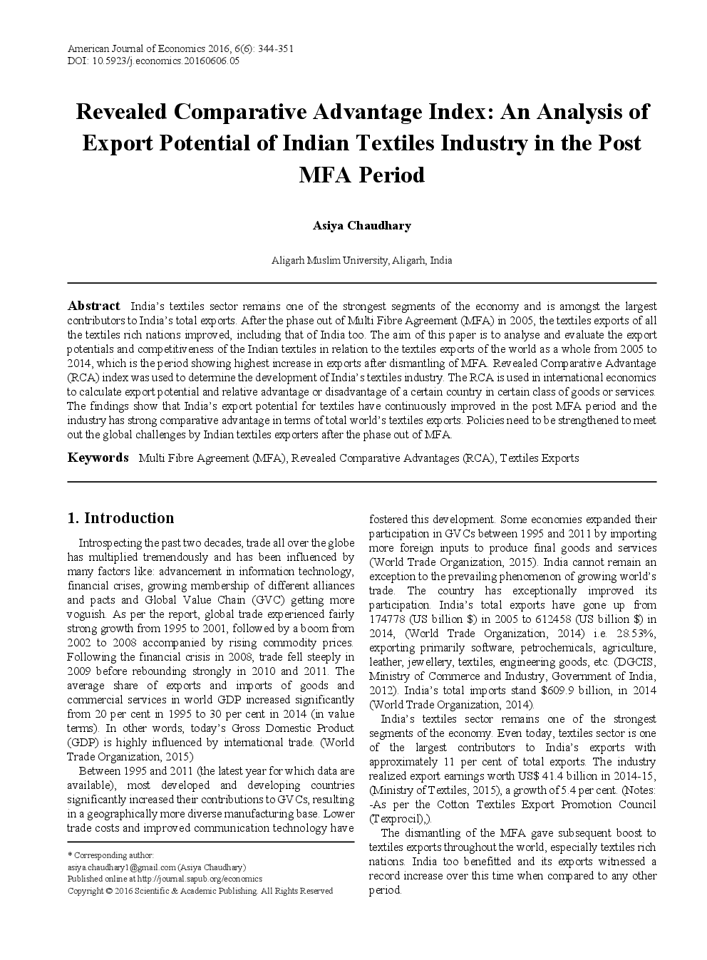 Revealed Comparative Advantage Index An Analysis Of Export Potential Of Indian Textiles Industry In The Post MFA Period - Page 2