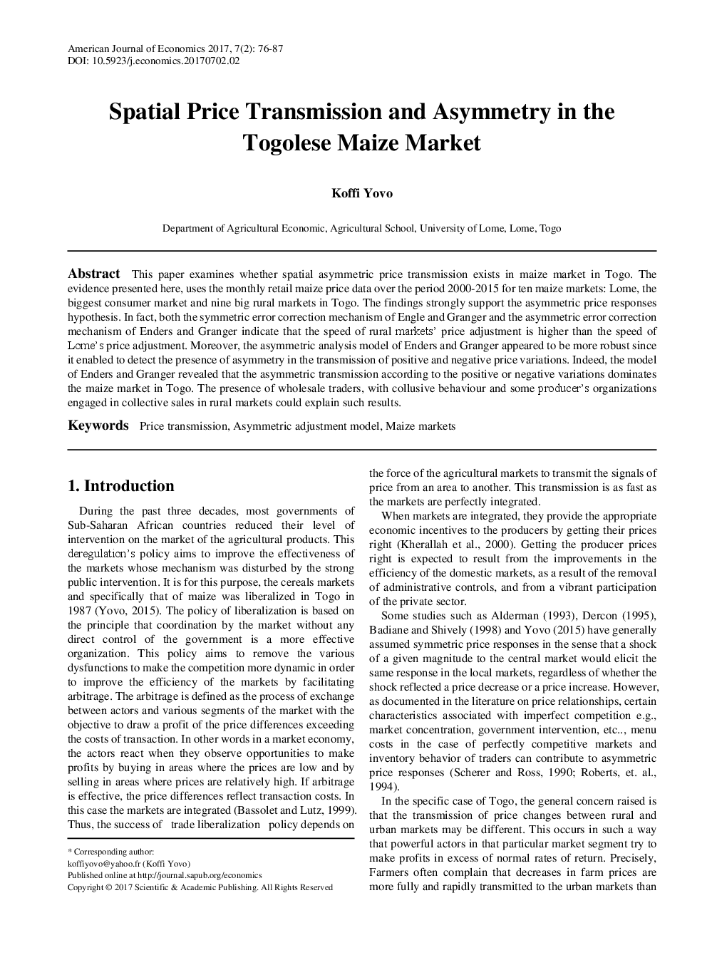 Spatial Price Transmission And Asymmetry In The Togolese Maize Market - Page 2