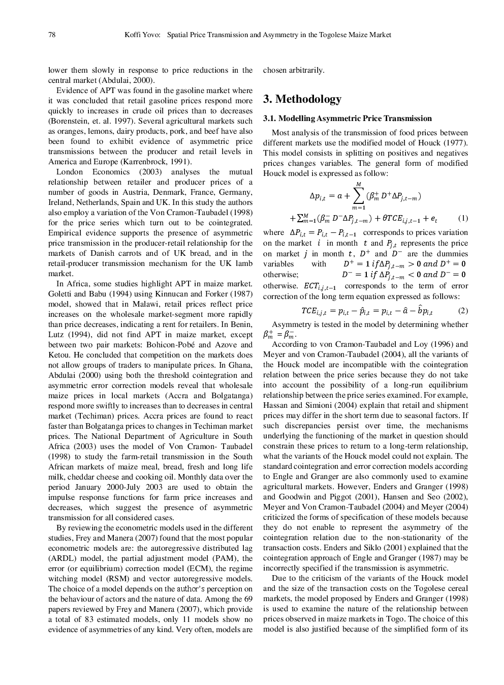 Spatial Price Transmission And Asymmetry In The Togolese Maize Market - Page 4