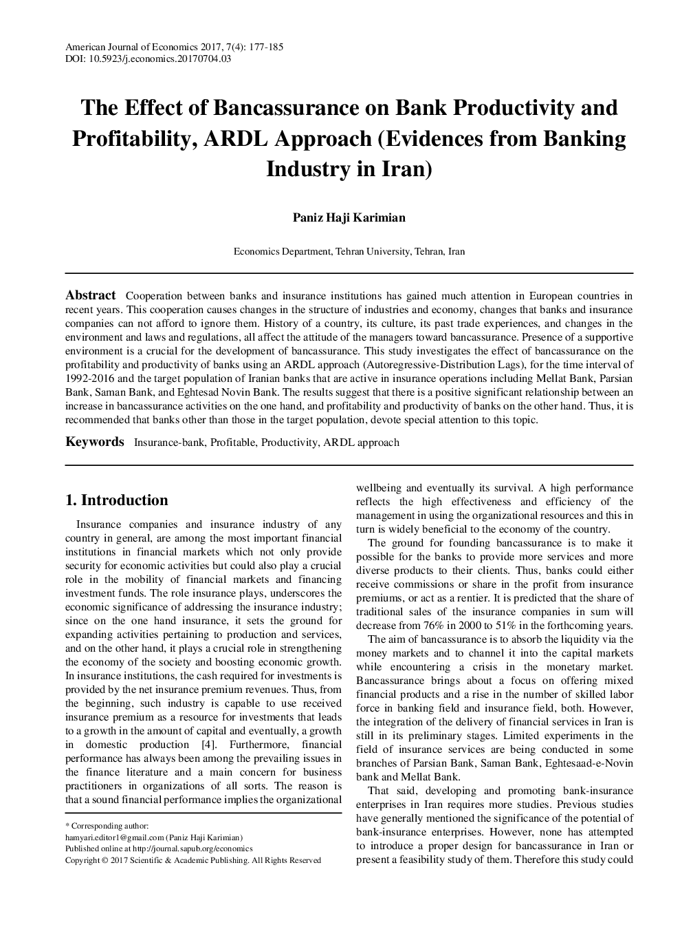 The Effect Of Bancassurance On Bank Productivity And Profitability, ARDL Approach (Evidences From Banking Industry In Iran) - Page 2