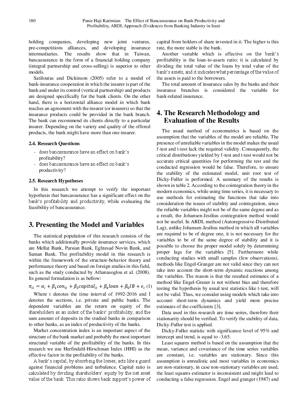 The Effect Of Bancassurance On Bank Productivity And Profitability, ARDL Approach (Evidences From Banking Industry In Iran) - Page 5