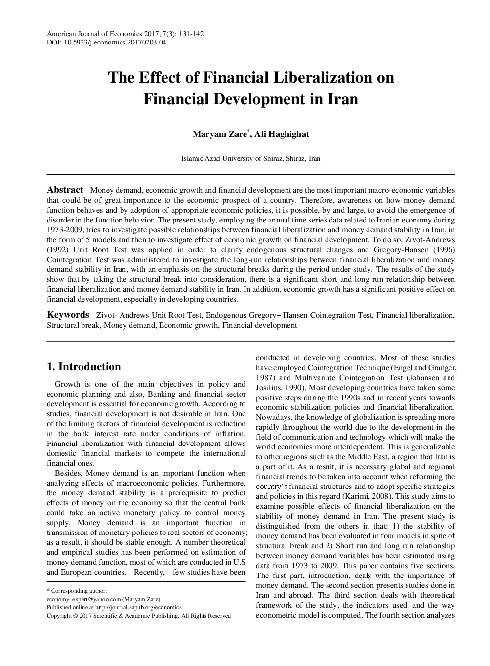 The Effect Of Financial Liberalization On Financial Development In Iran - Page 2