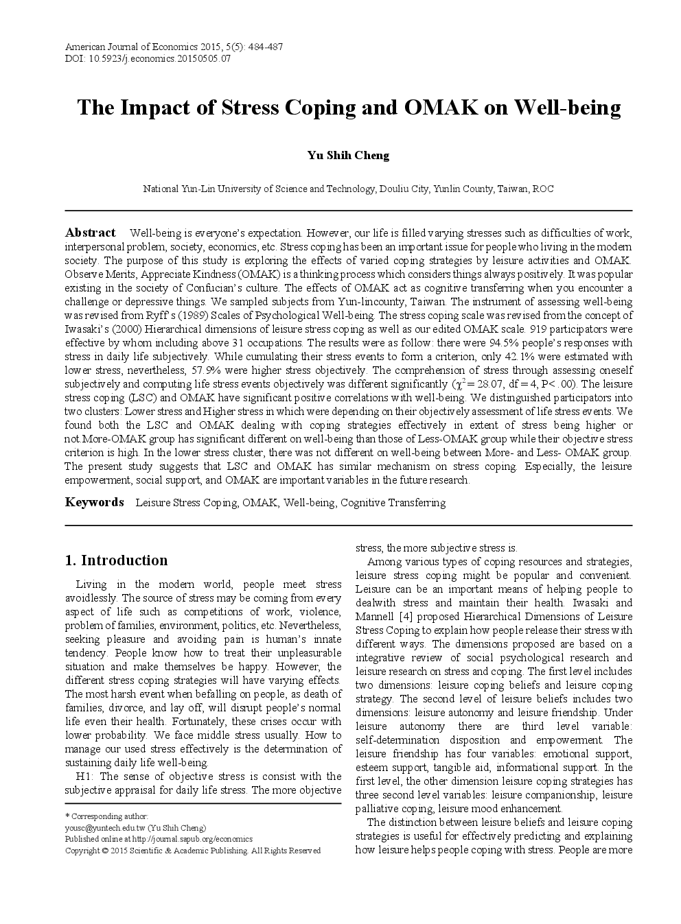 The Impact Of Stress Coping And OMAK On Well-Being - Page 2