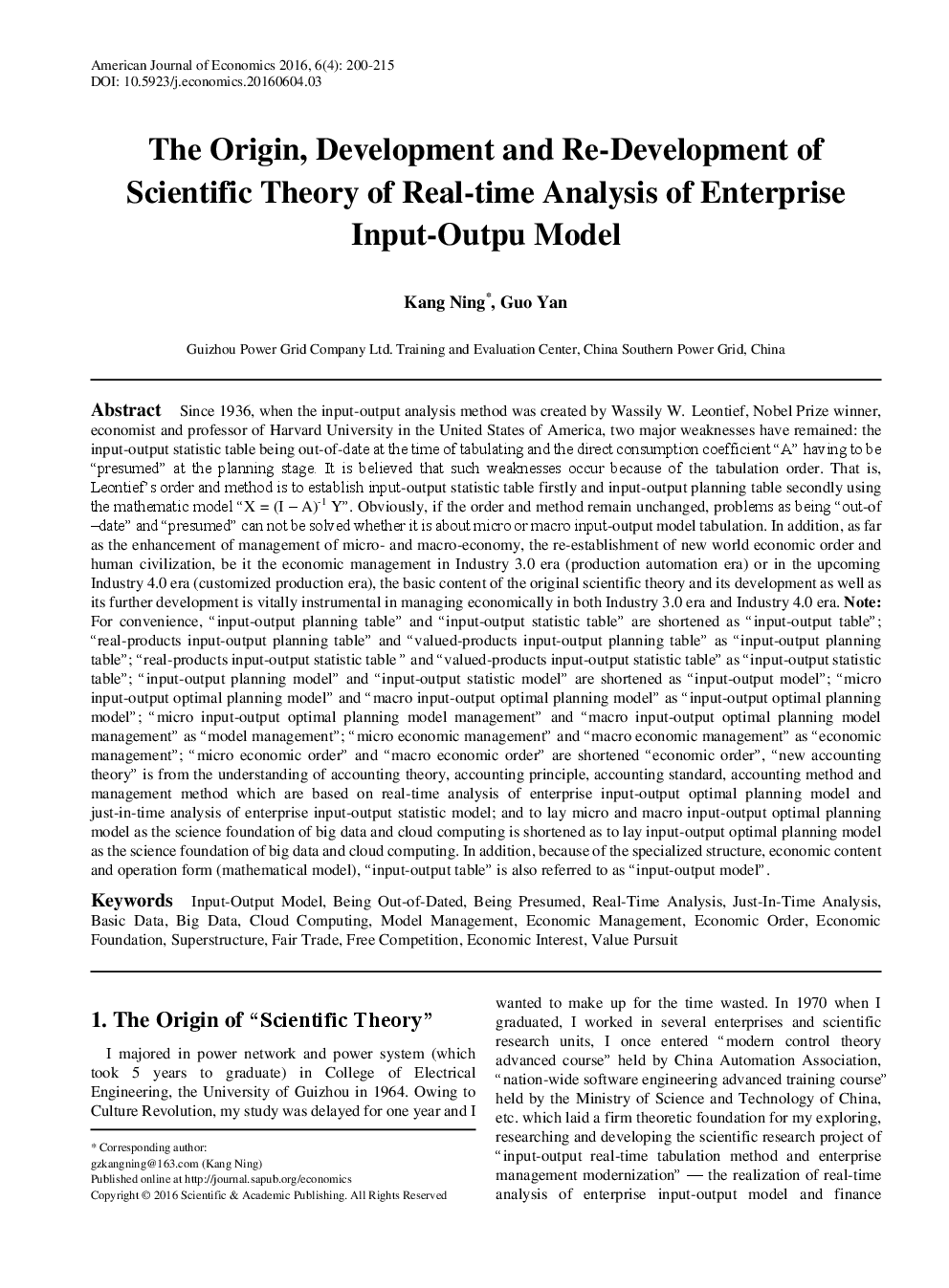 The Origin, Development And Re-Development Of Scientific Theory Of Real-Time Analysis Of Enterprise Input-Outpu Model - Page 2