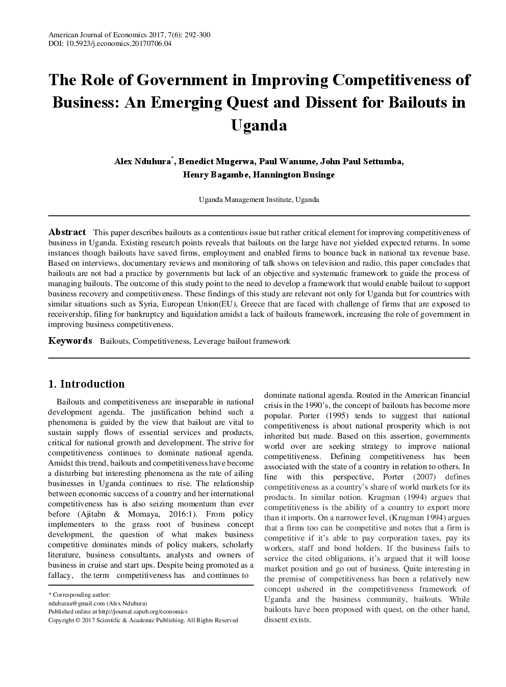 The Role Of Government In Improving Competitiveness Of Business An Emerging Quest And Dissent For Bailouts In Uganda - Page 2