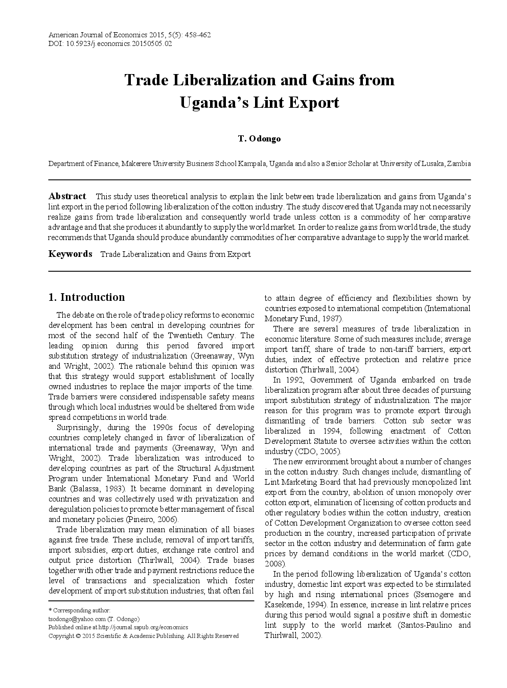 Trade Liberalization And Gains From Uganda's Lint Export - Page 2