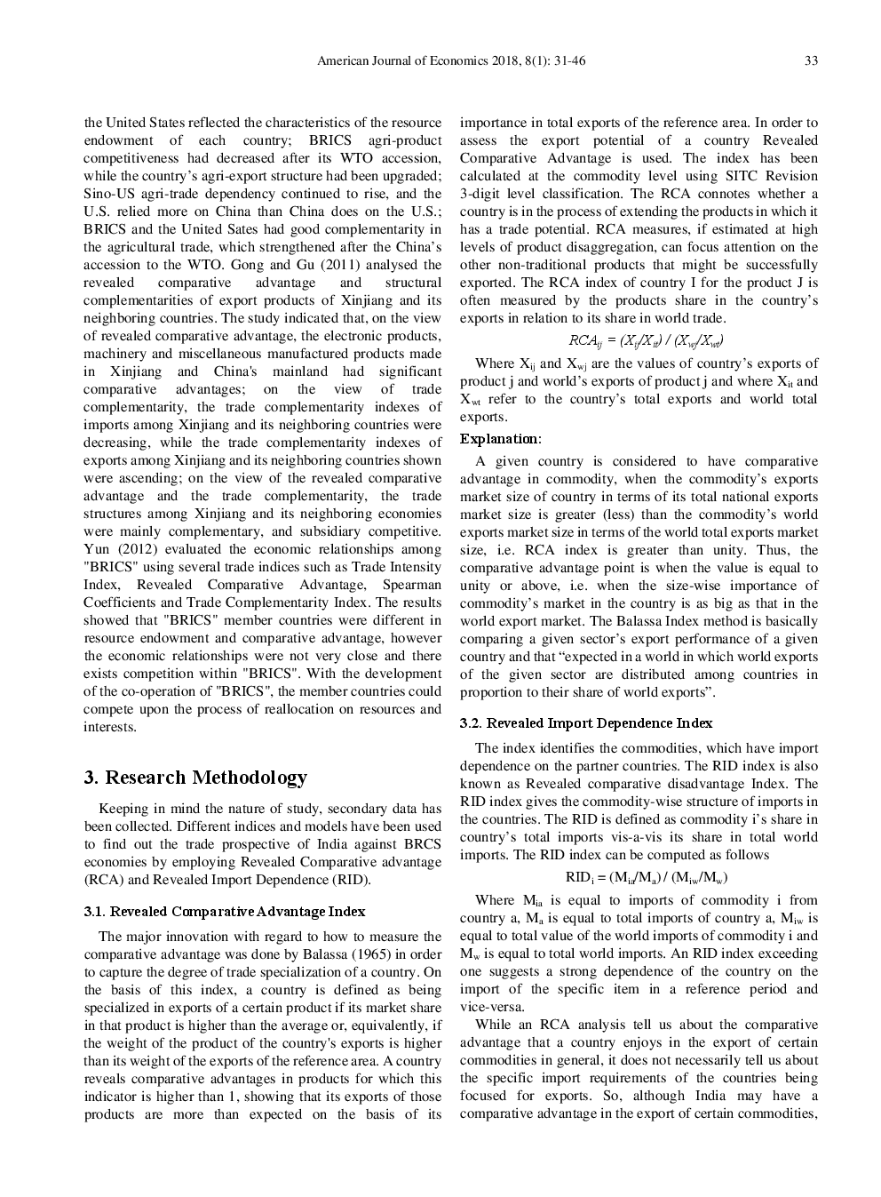 Trade Prospective Of India Against BRCS Economies An Empirical Evaluation Based On RCA And RID Approaches - Page 4