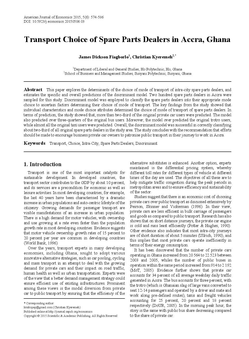 Transport Choice Of Spare Parts Dealers In Accra, Ghana - Page 2