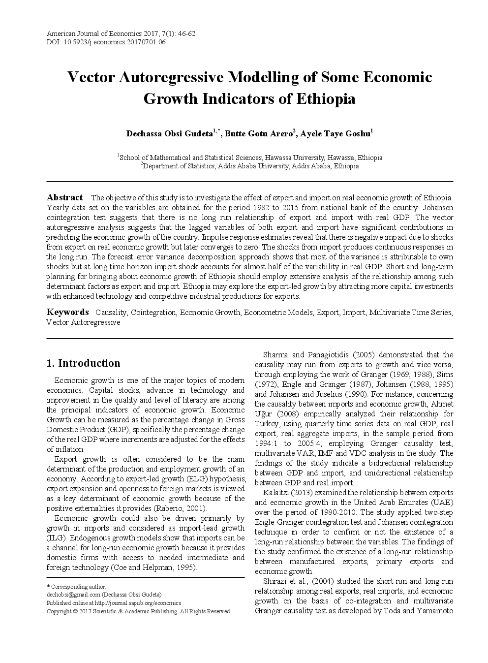 Vector Autoregressive Modelling Of Some Economic Growth Indicators Of Ethiopia - Page 2