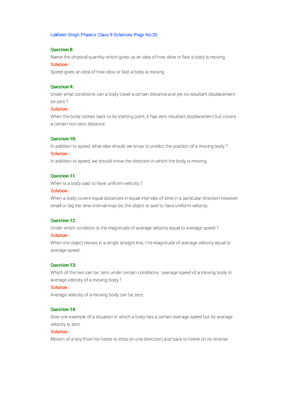 Lakhmir Singh & Manjit Kaur Solution Physics For Class - IX - Page 3