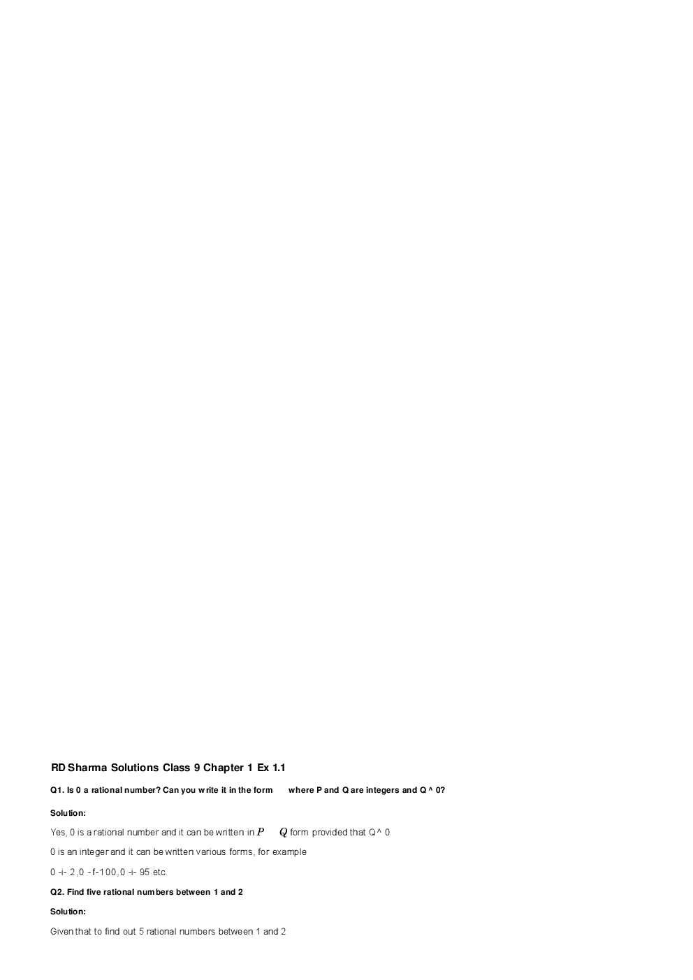 R D Sharma Solution Mathematics For Class - IX - Page 2