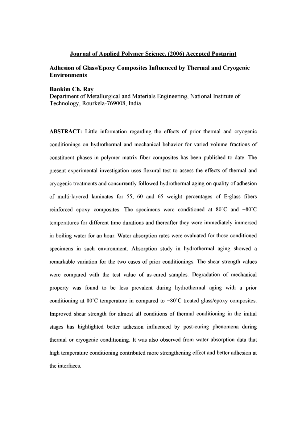 Adhesion Of Glass Epoxy Composites Influenced By Thermal And Cryogenic Environments - Page 2