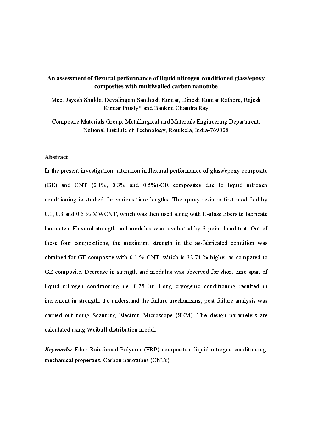 An Assessment Of Flexural Performance Of Liquid Nitrogen Conditioned GlassEpoxy Composites With Multiwalled Carbon Naotube - Page 2