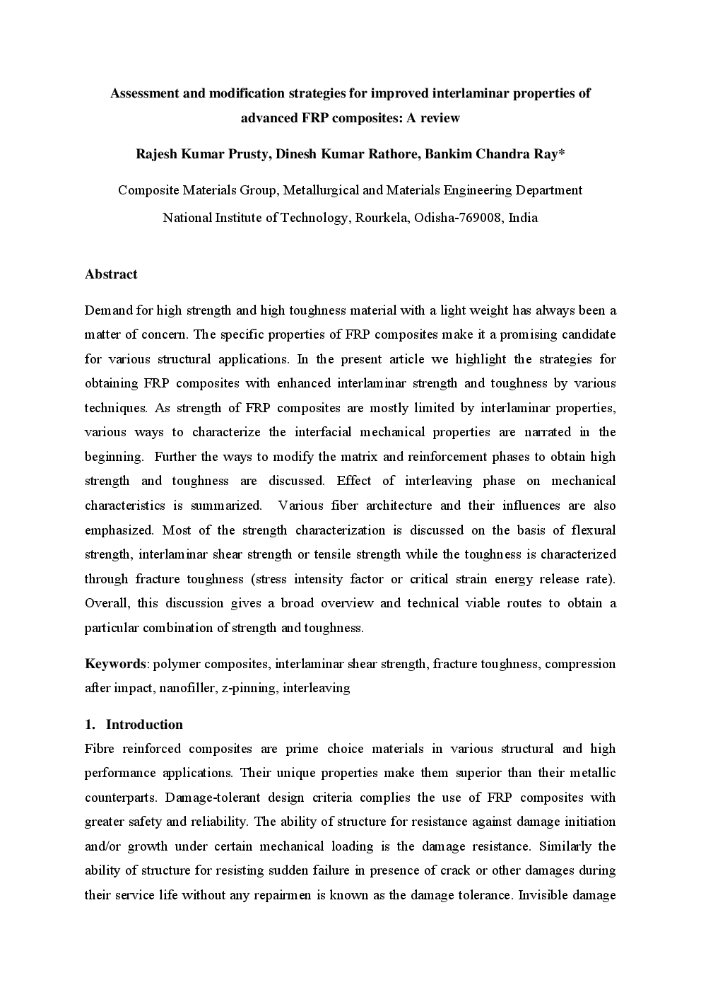Assessment And Modification Strategies For Improved Interlaminar Properties Of Advanced FRP Composites A Review - Page 2