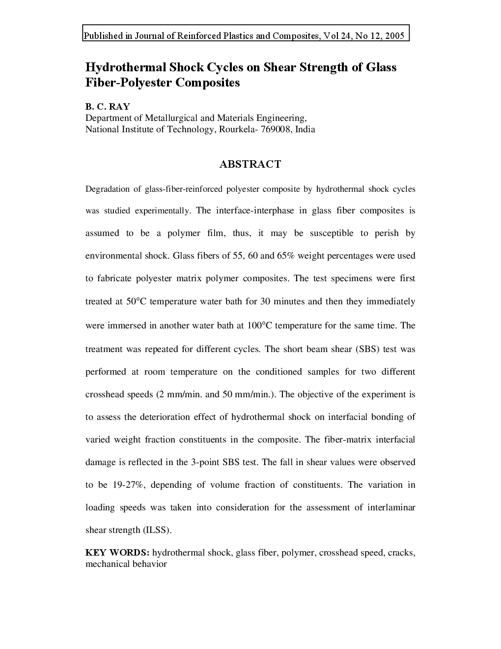 Effect Of Hydrothermal Shock Cycles On Shear Strength Of Glass Fiber-Polyester Composites - Page 2