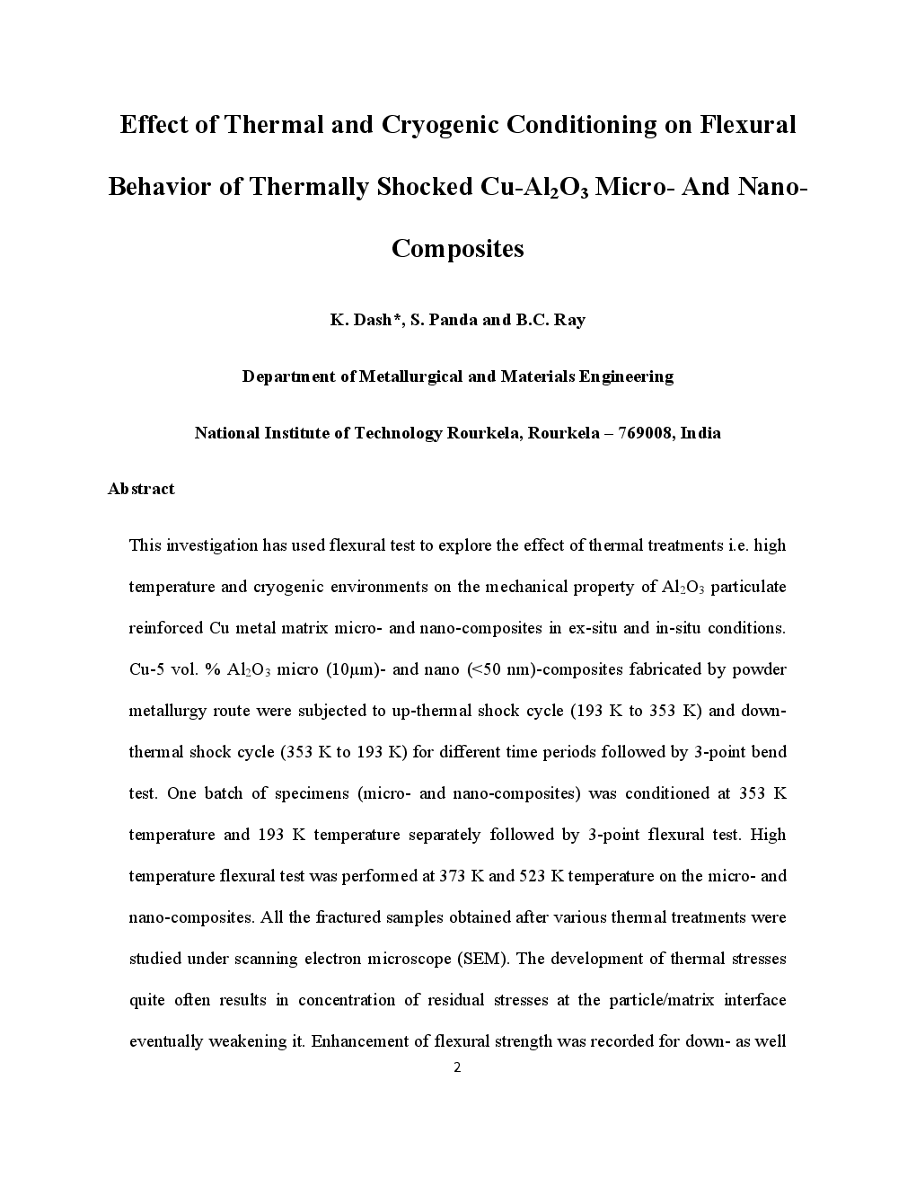 Effect Of Thermal And Cryogenic Conditioning On Flexural Behavior Of Thermally Shocked Cu-Al2O3 Micro- And Nano-Composites - Page 2