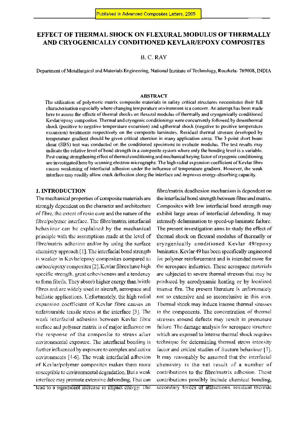 Effect Of Thermal Shock On Flexural Modulus Of Thermally And Cryogenically Conditioned Kelvarepoxy Composites - Page 2