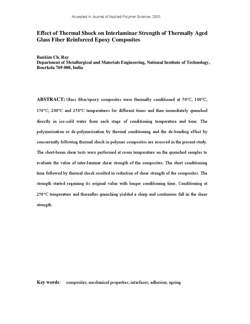 Effect Of Thermal Shock On Interlaminar Strength Of Thermally Aged Glass Fiber Reinforced Epoxy Composites - Page 2