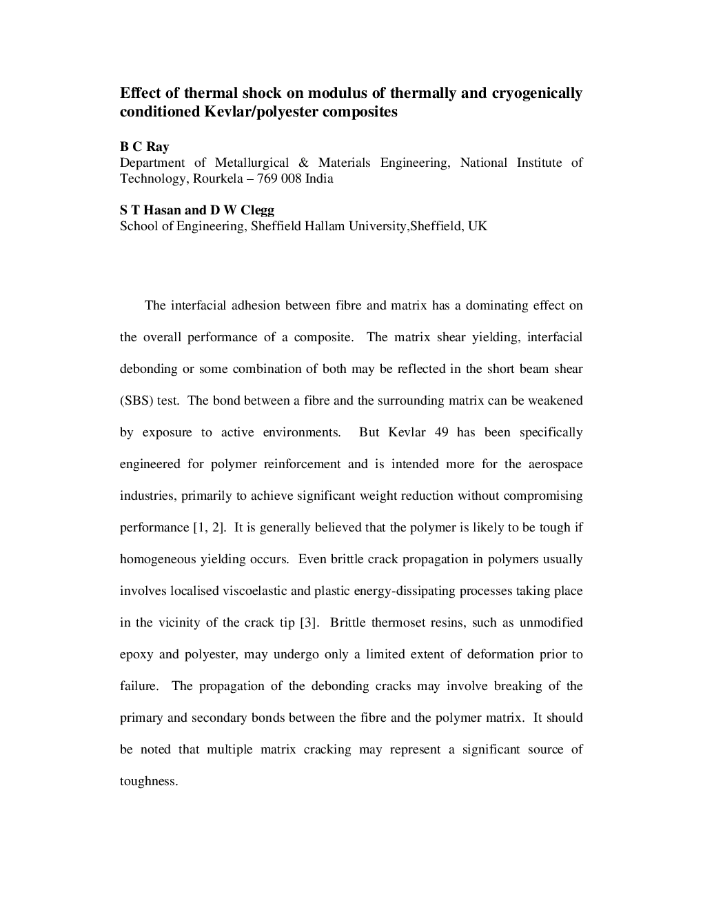 Effect Of Thermal Shock On Modulus Of Thermally And Cryogenically Conditioned Kevlar Polyester Composites - Page 2