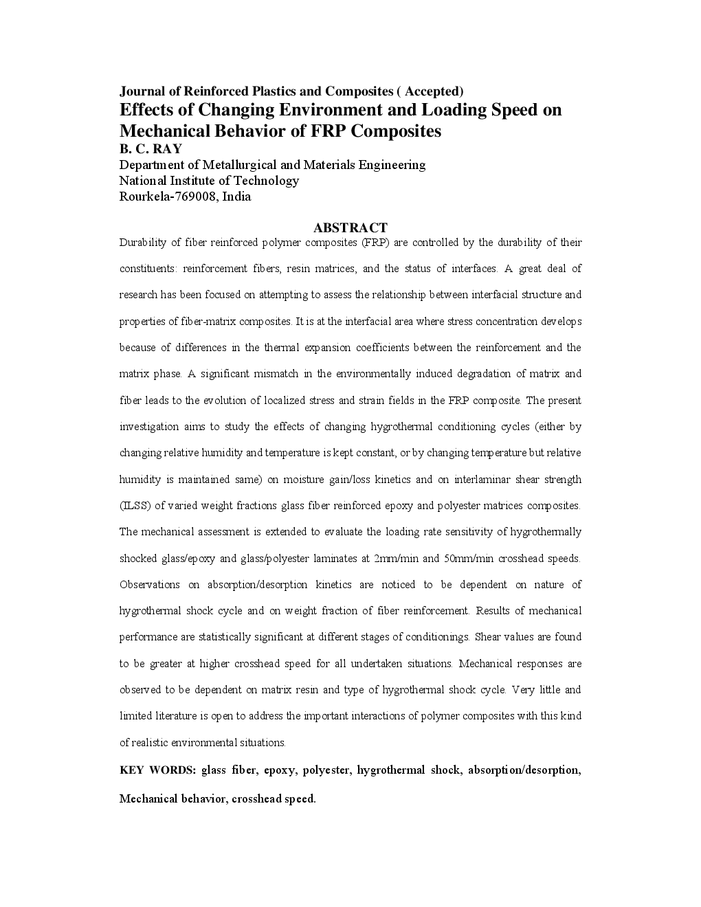 Effects Of Changing Environment And Loading Speed On Mechanical Behavior Of FRP Composites - Page 2