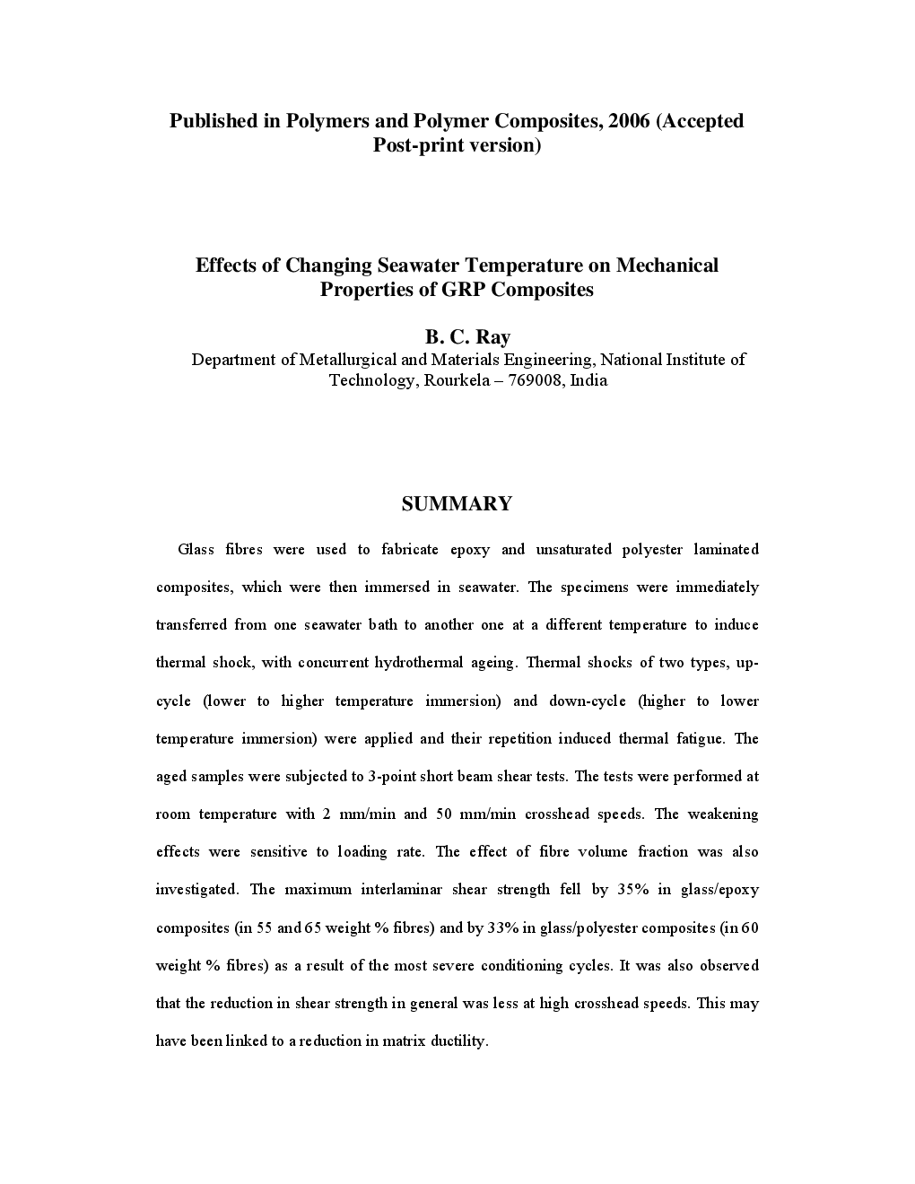 Effects Of Changing Seawater Temperature On Mechanical Properties Of GRP Composites - Page 2