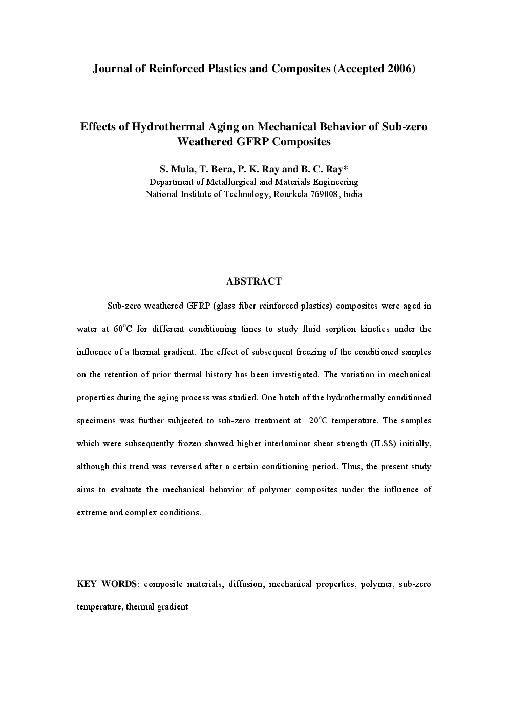 Effects Of Hydrothermal Aging On Mechanical Behavior Of Sub-Zero Weathered GFRP Composites - Page 2