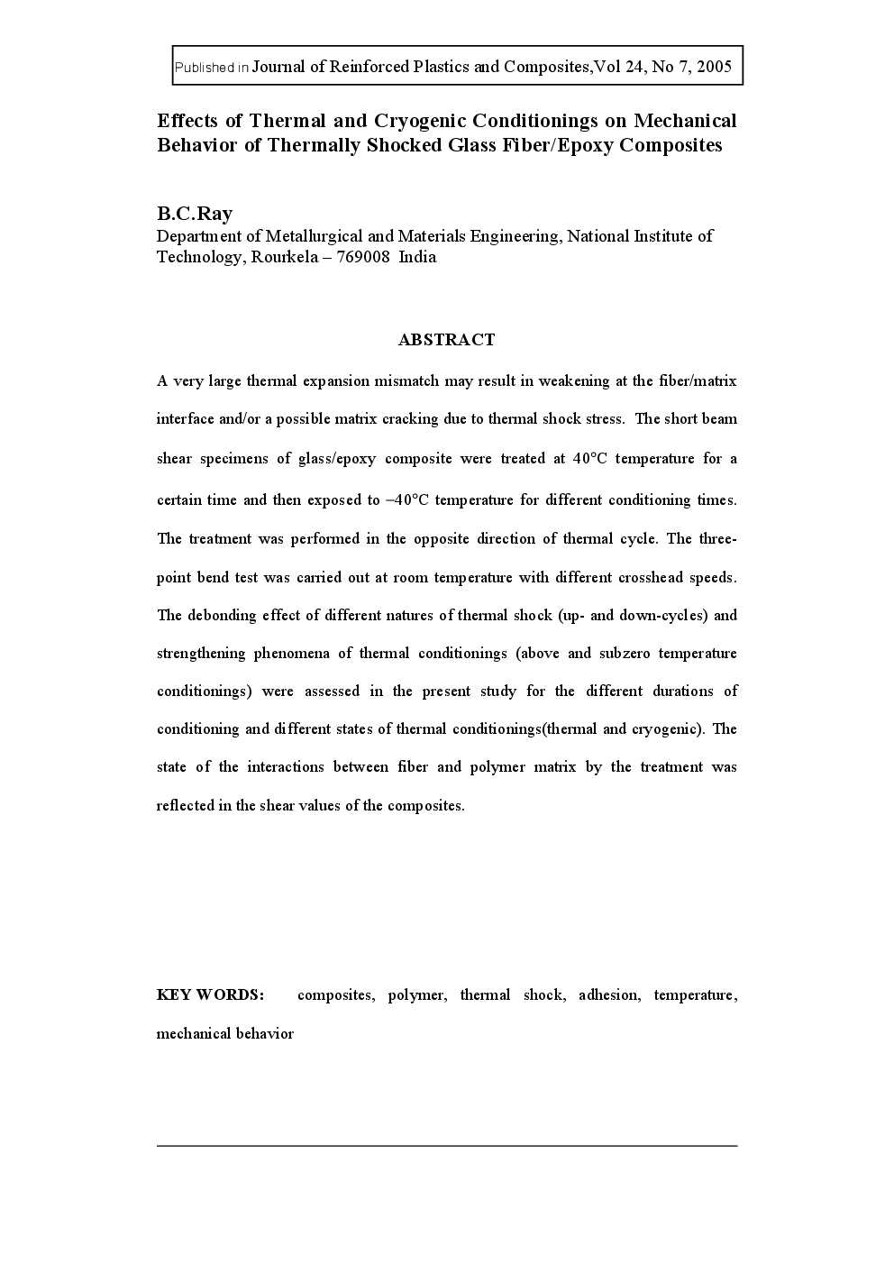 Effects Of Thermal And Cryogenic Conditionings On Mechanical Behavior Of Thermally Shocked Glass Fiber-Epoxy Composites - Page 2