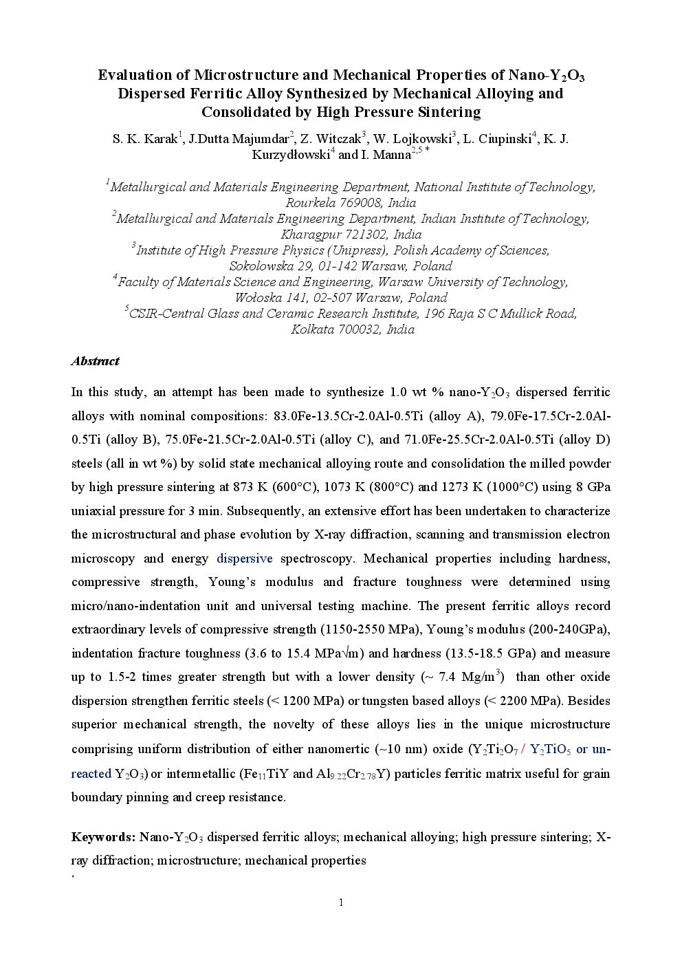 Evaluation Of Microstructure And Mechanical Properties Of Nano-Y2O3-Dispersed Ferritic Alloy Synthesized By Mechanical Alloying And Consolidated By High-Pressure Sintering - Page 2
