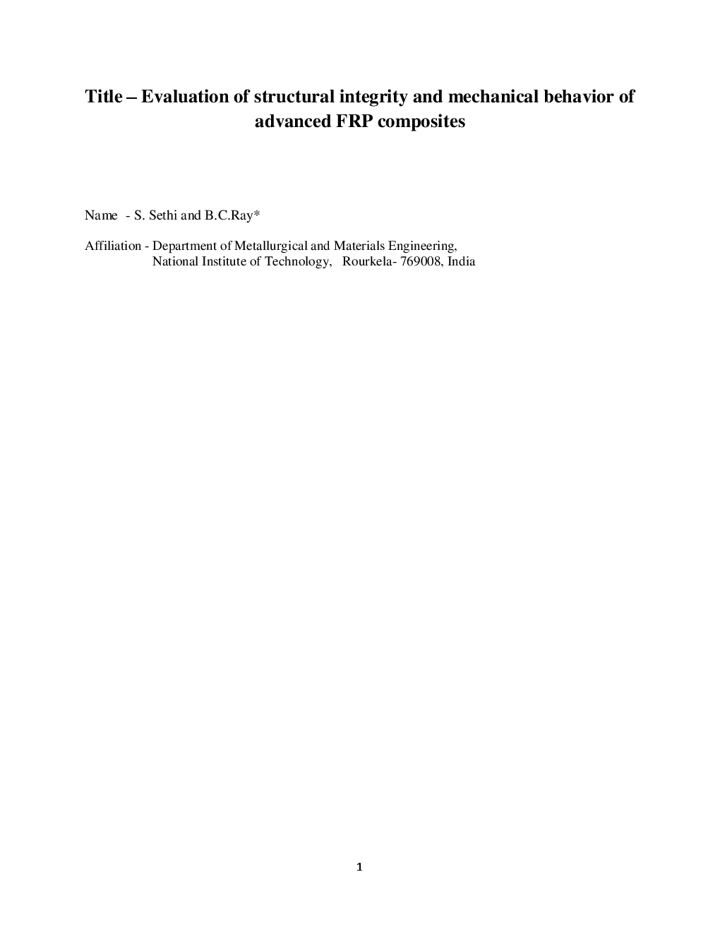 Evaluation Of Structural Integrity And Mechanical Behavior Of Advanced FRP Composites - Page 2