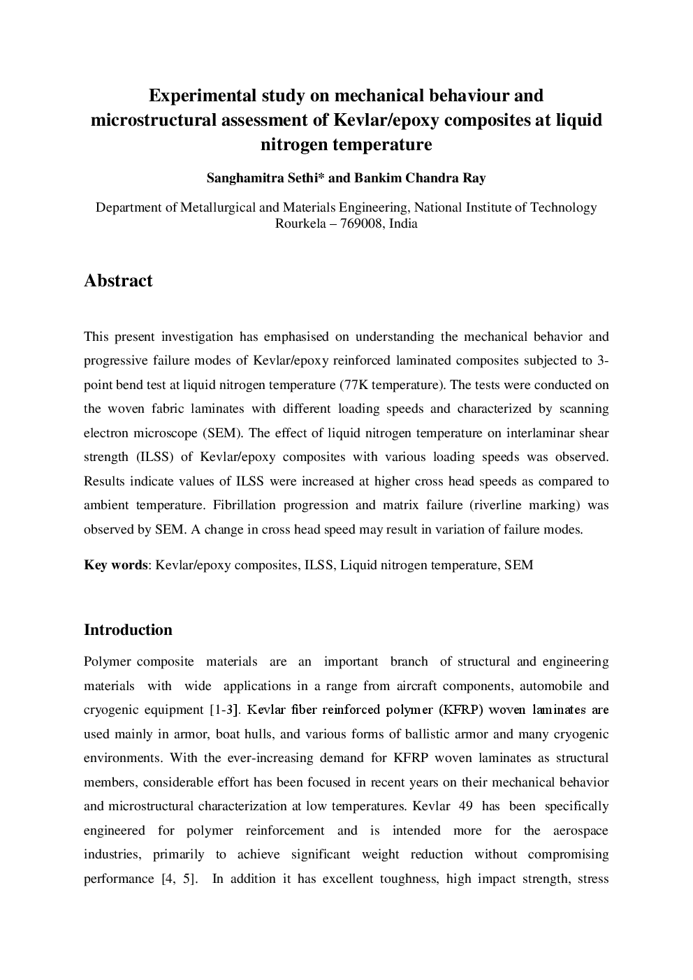 Experimental Study On Mechanical Behaviour And Microstructural Assessment Of Kevlarepoxy Composites At Liquid Nitrogen Temperature - Page 3