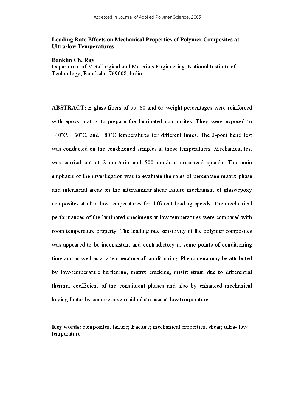 Loading Rate Effects On Mechanical Properties Of Polymer Composites At Ultra-Low Temperatures - Page 2