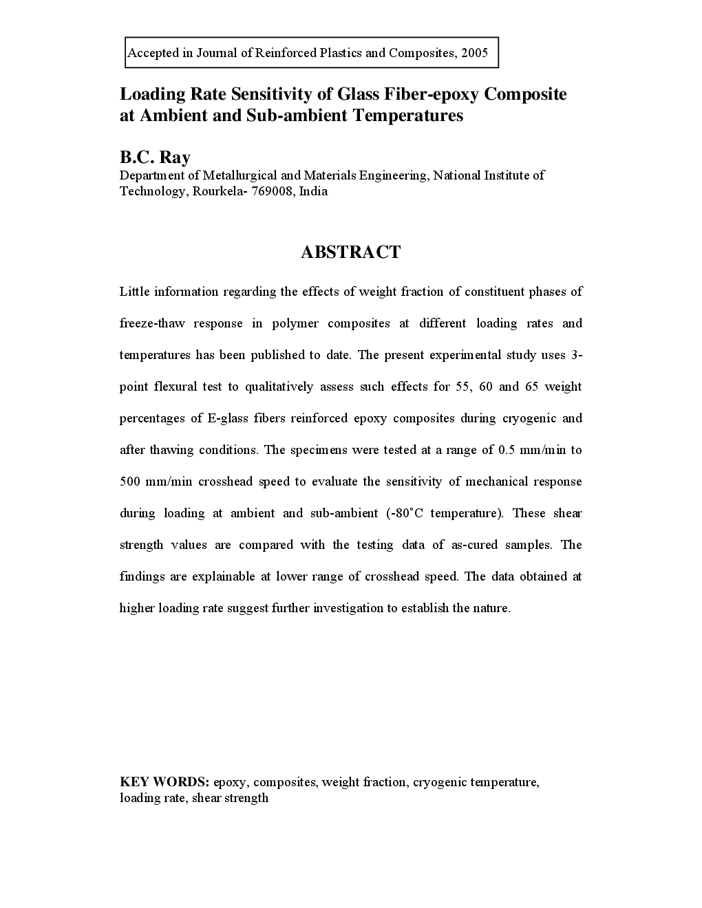 Loading Rate Sensitivity Of Glass Fiber-Epoxy Composite At Ambient And Sub-Ambient Temperatures - Page 2