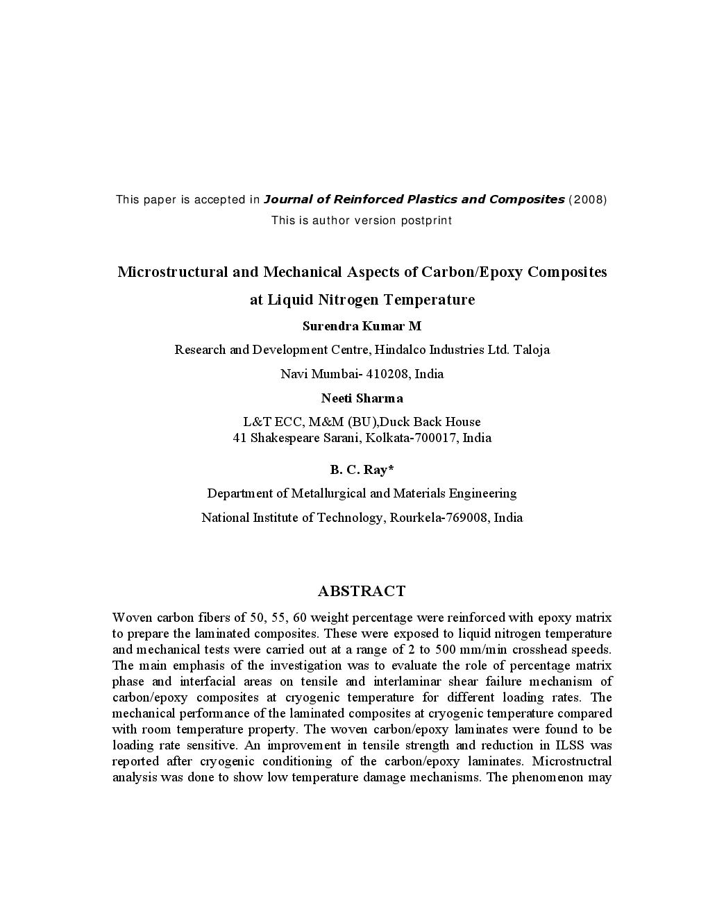 Microstructural And Mechanical Aspects Of CarbonEpoxy Composites At Liquid Nitrogen Temperature - Page 2