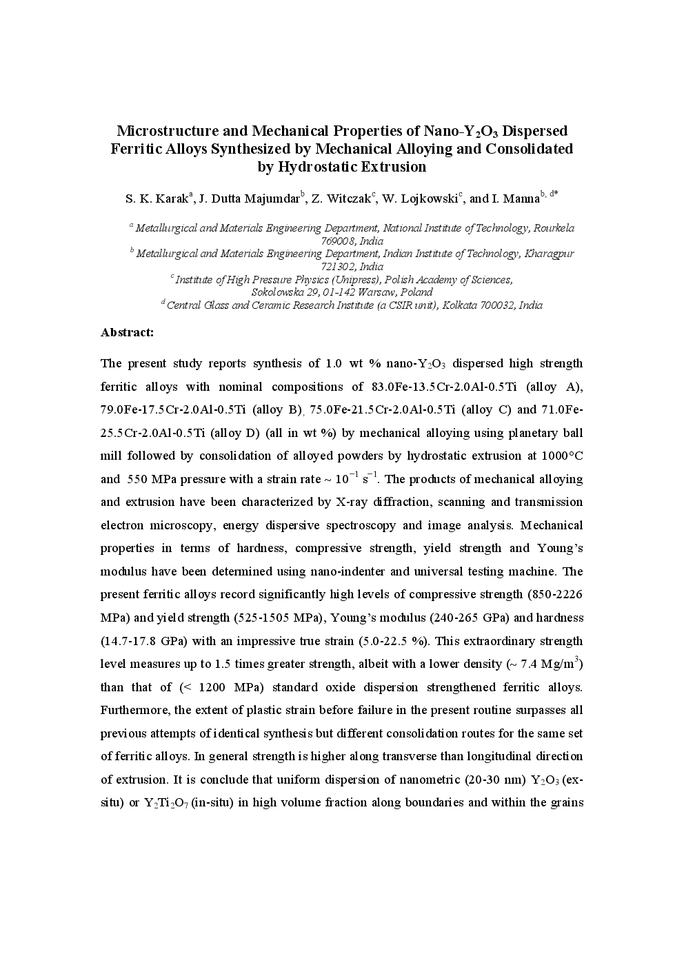 Microstructure And Mechanical Properties Of Nano-Y2O3 Dispersed Ferritic Alloys Synthesized By Mechanical Alloying And Consolidated By Hydrostatic Extrusion - Page 2