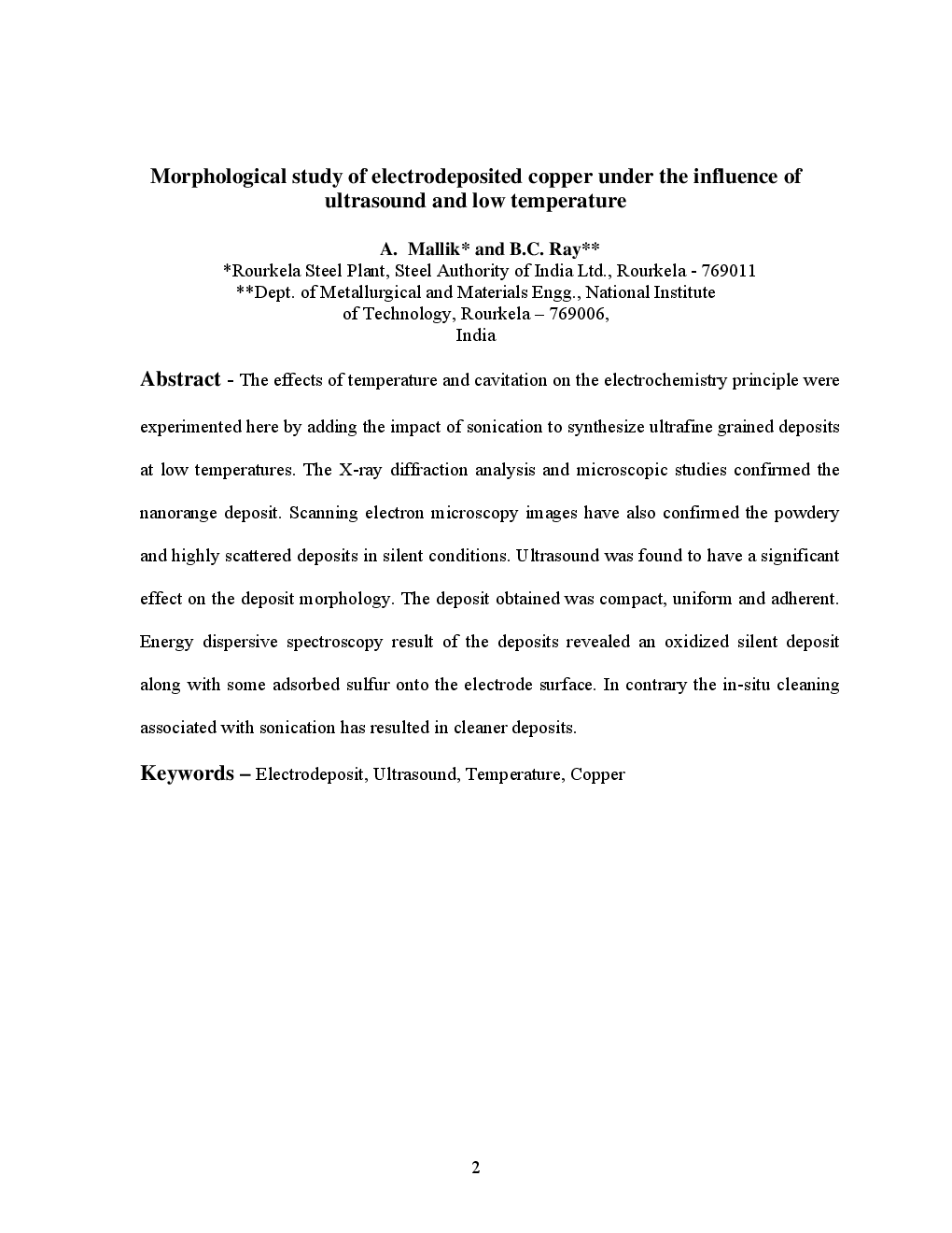 Morphological Study Of Electrodeposited Copper Under The Influence Of Ultrasound And Low Temperature - Page 2