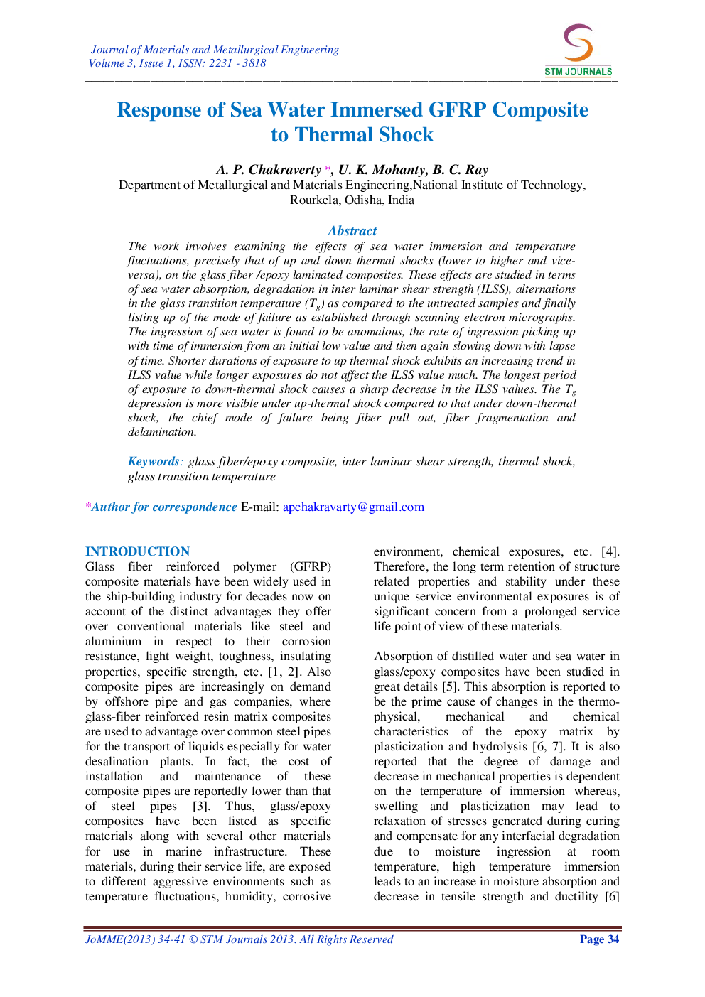 Response Of Sea Water Immersed GFRP Composite To Thermal Shock - Page 2