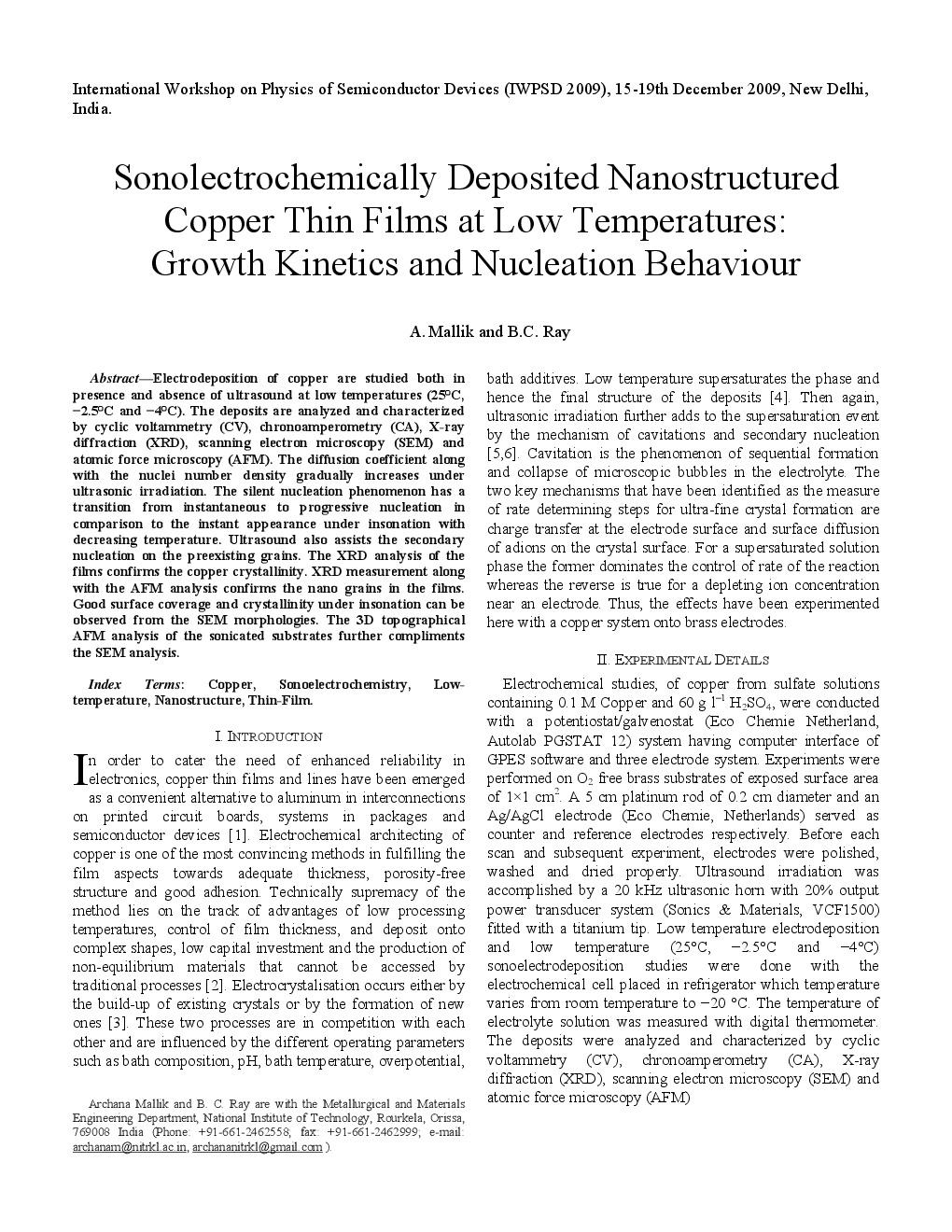 Sonolectrochemically Deposited Nanostructured Copper Thin Films At Low TemperaturesGrowth Kinetics And Nucleation Behaviour - Page 2