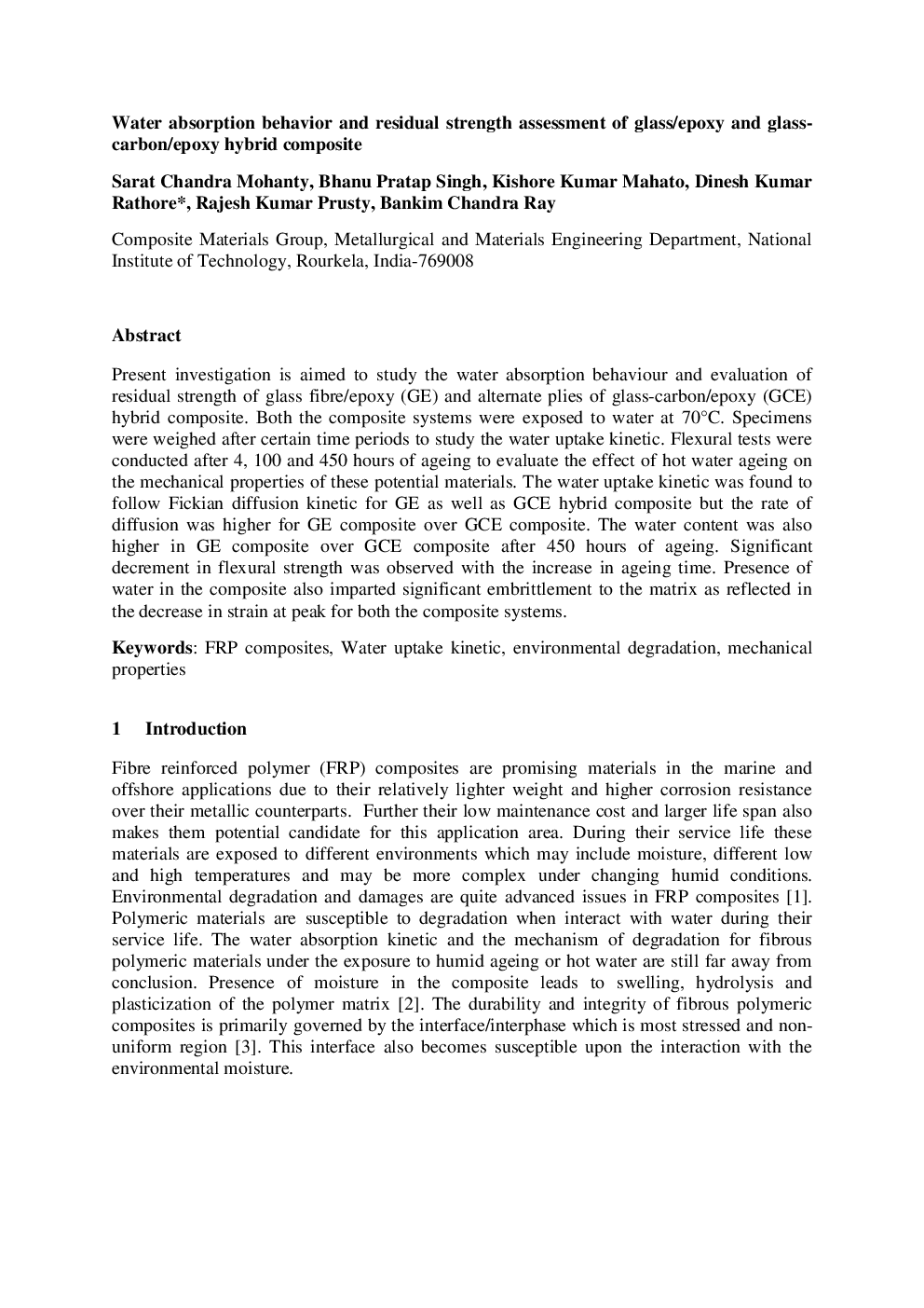 Water Absorption Behavior And Residual Strength Assessment Of Glass Epoxy And Glass-Carbon Epoxy Hybrid Composite - Page 2