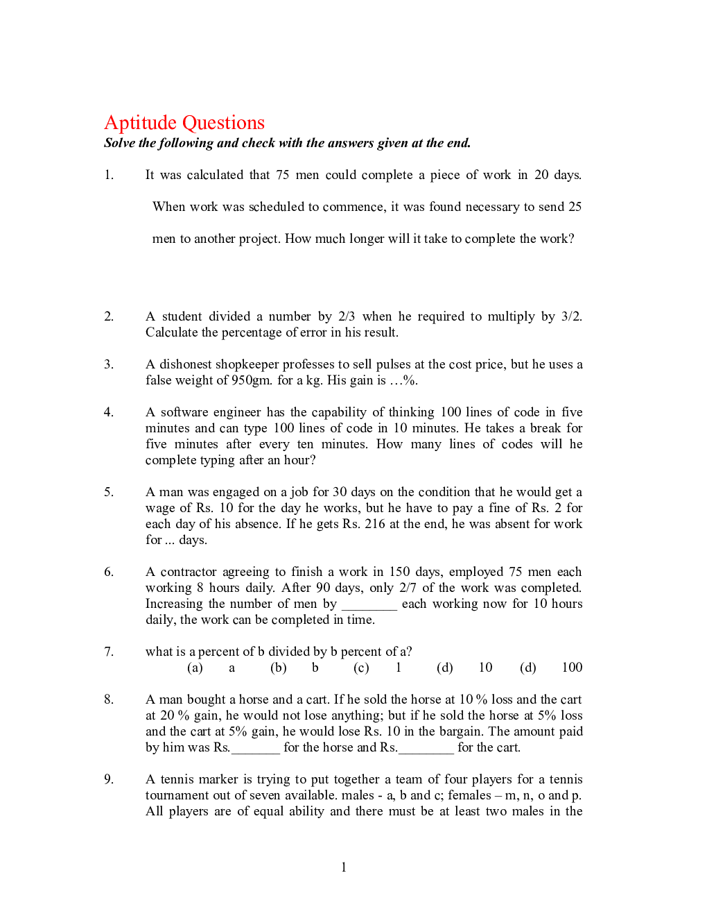 Study Material For CAT Aptitude Question With Answer - Page 2