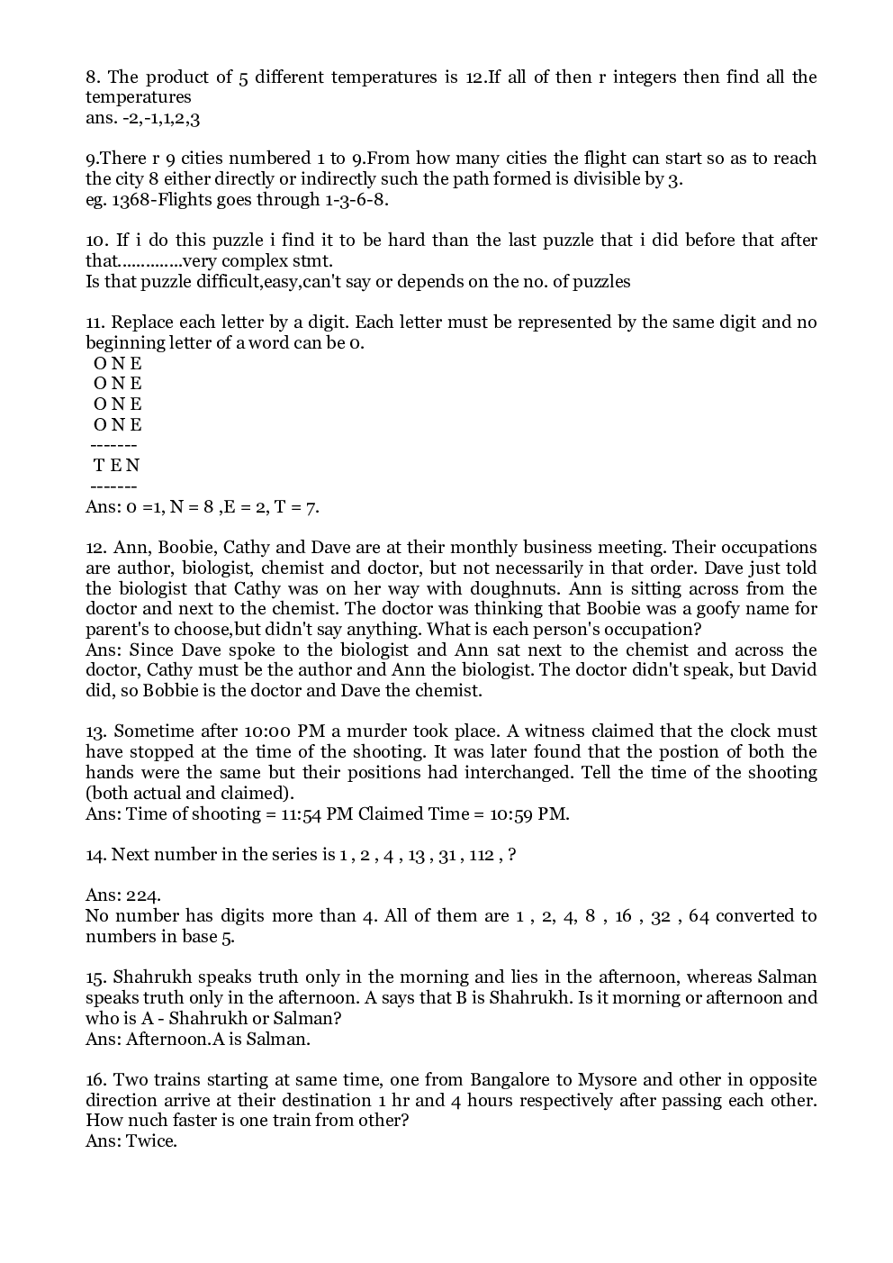 Study Material For CAT Puzzles Question With Answer - Page 3