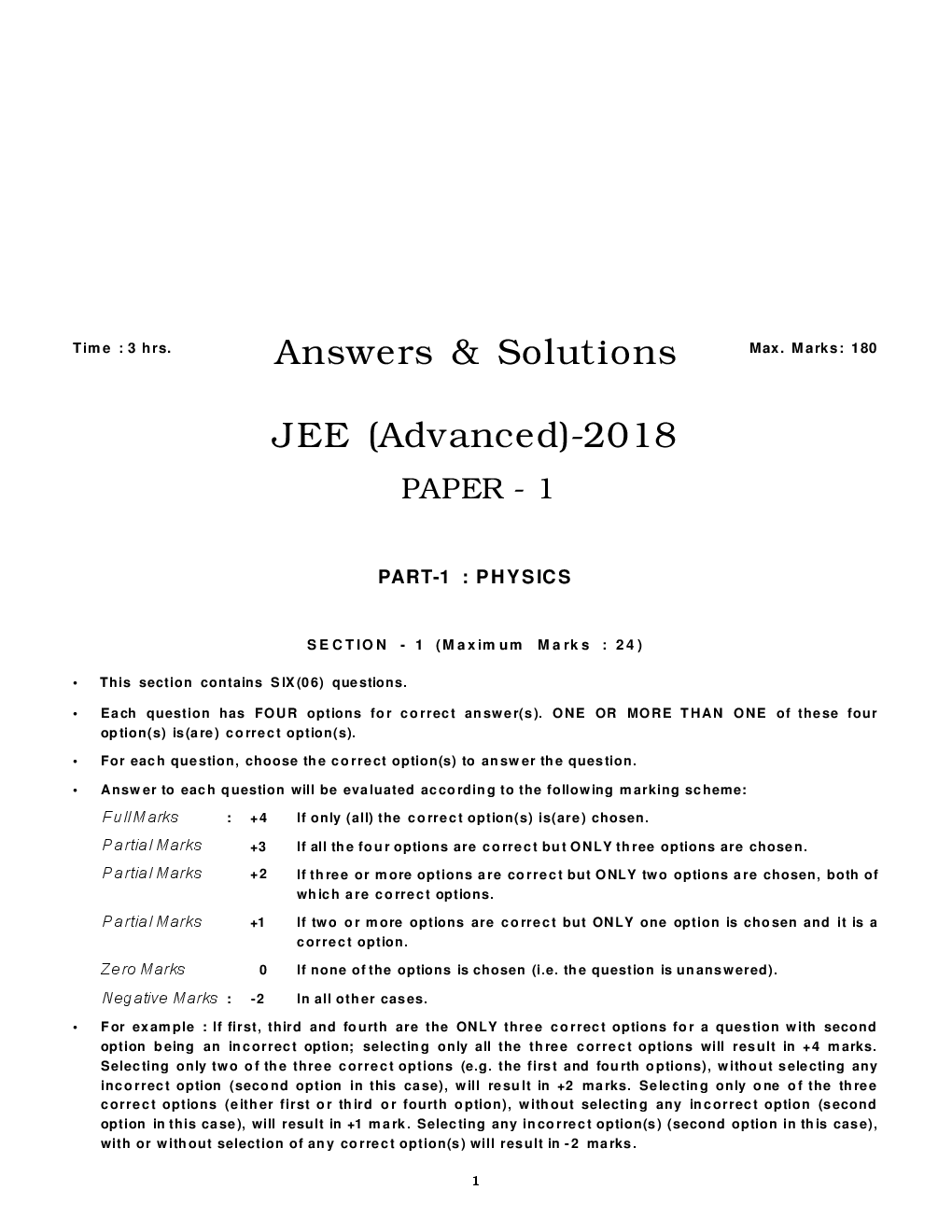 JEE Advanced 2018 Question Paper-1 With Solutions (Physics, Chemistry & Mathematics) - Page 2