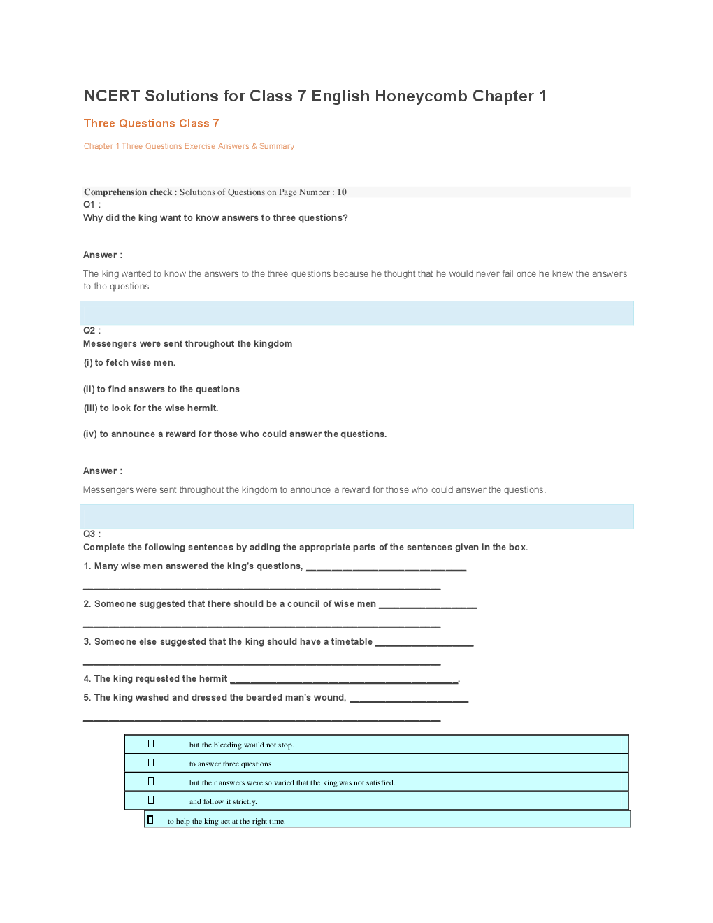 NCERT Solutions For Class 7 English Honeycomb - Page 2