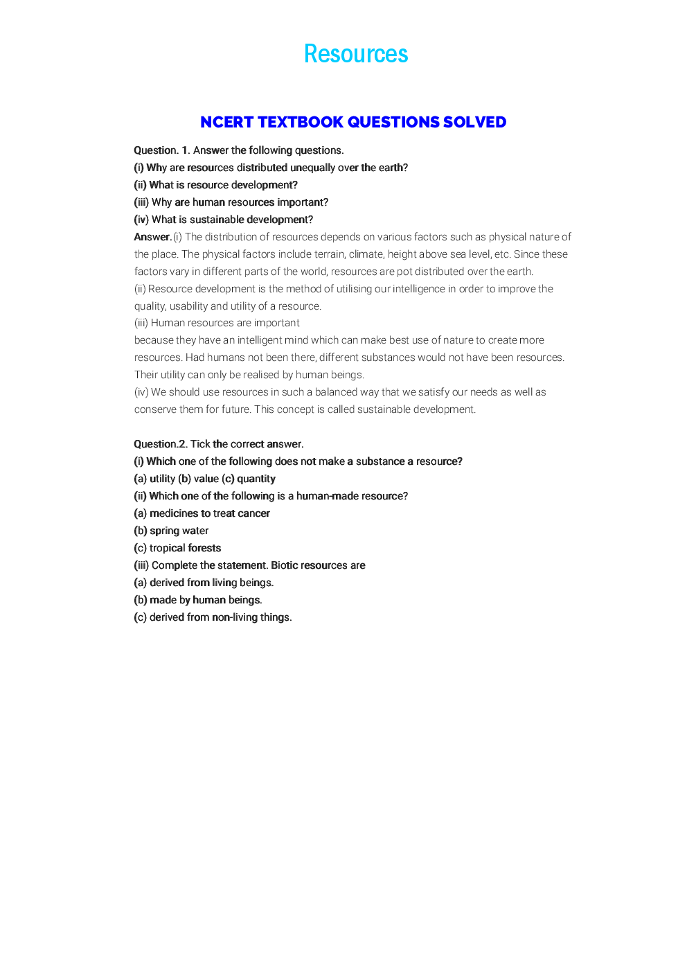 NCERT Solution For Class 8 Resources And Development (Geography) - Page 2