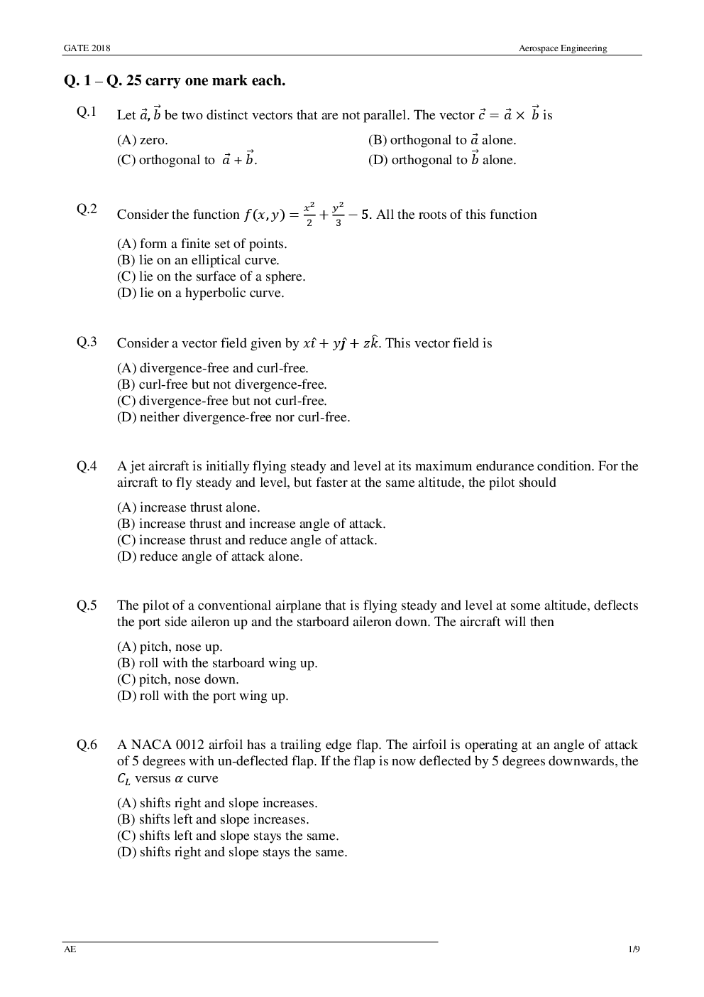 GATE Previous Year Question Paper With Solution Aerospace Engineering 2018 - Page 5