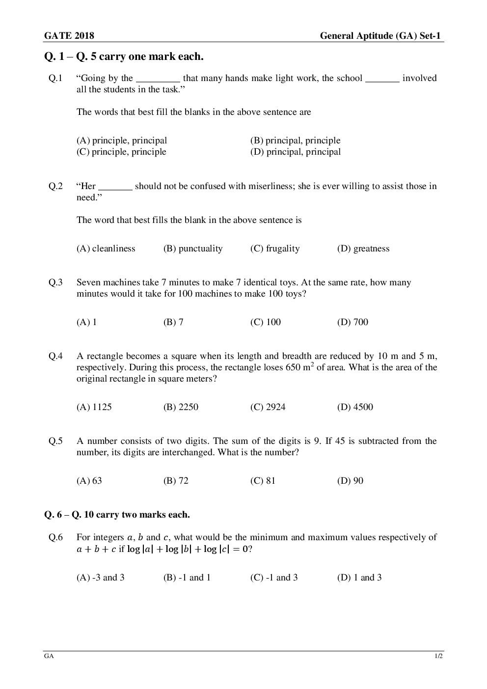 GATE Previous Year Question Paper With Solution Ecology And Evolution 2018 - Page 2