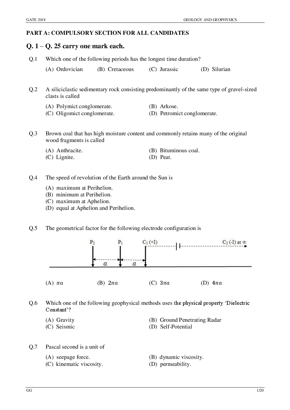 GATE Previous Year Question Paper With Solution Geology And Geophysics 2018 - Page 4