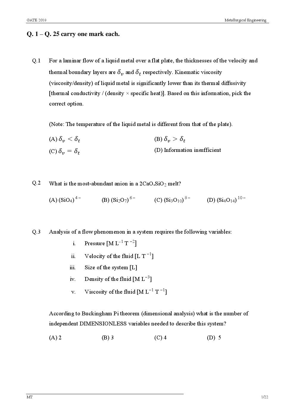 GATE Previous Year Question Paper With Solution Metallurgical Engineering 2018 - Page 4