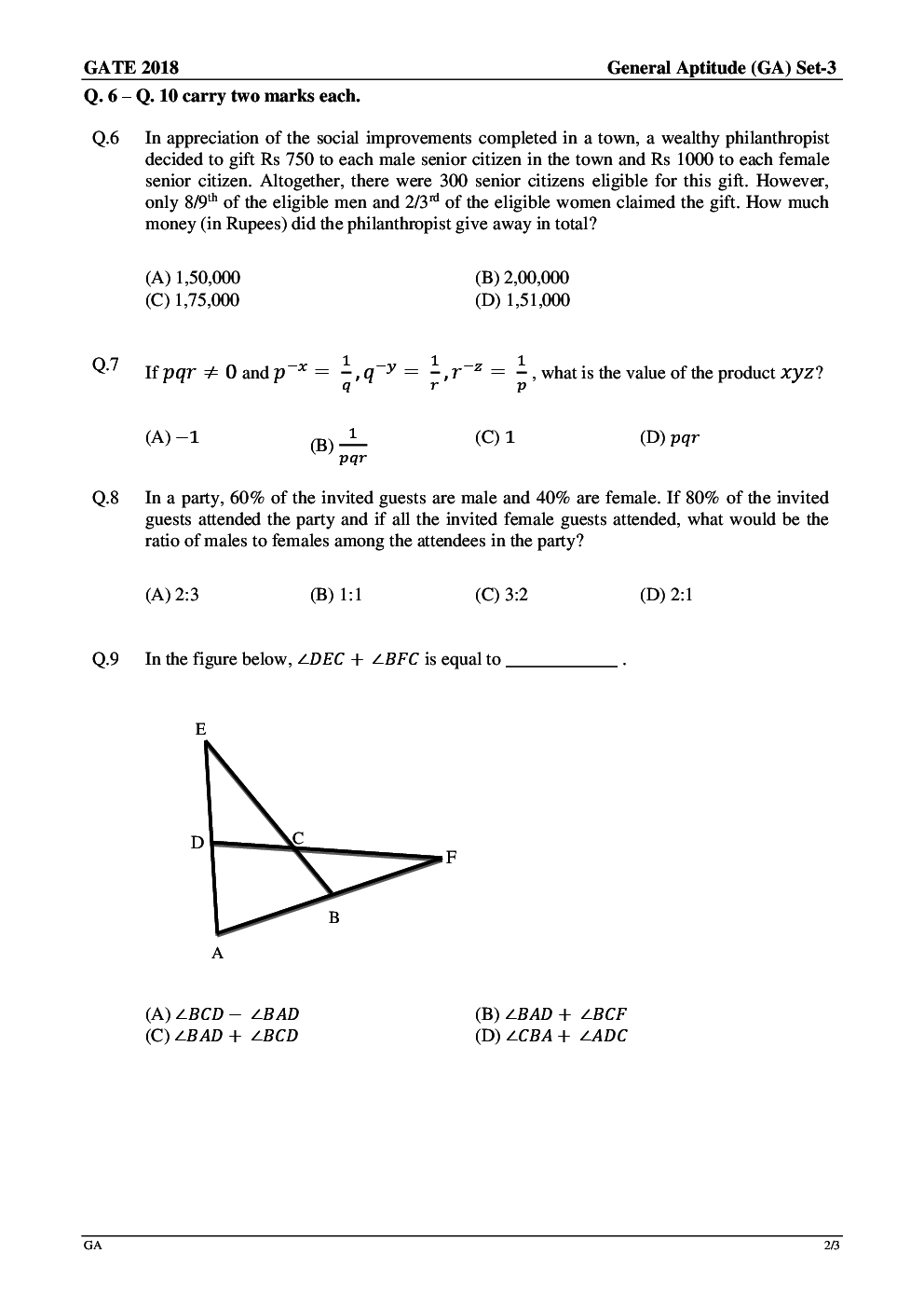 GATE Previous Year Question Paper With Solution Mining Engineering 2018 - Page 3