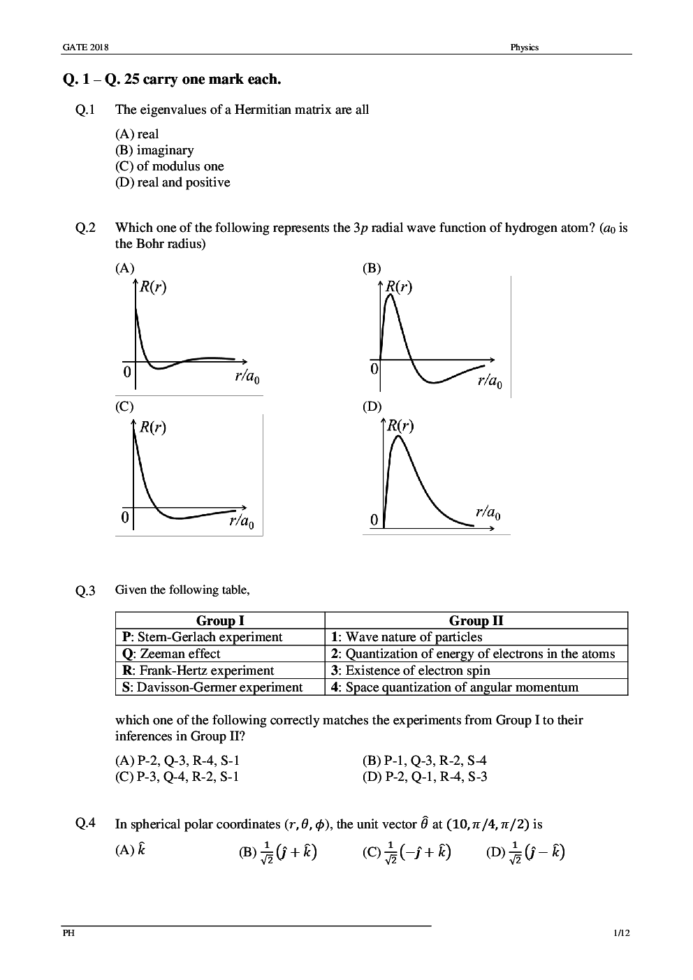 GATE Previous Year Question Paper With Solution Physics 2018 - Page 4